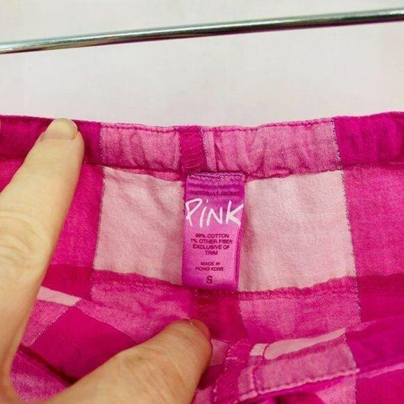 Pink Victoria's Secret Cotton White Pink Plaid Metallic Lounge Womens Small - Picture 3 of 4